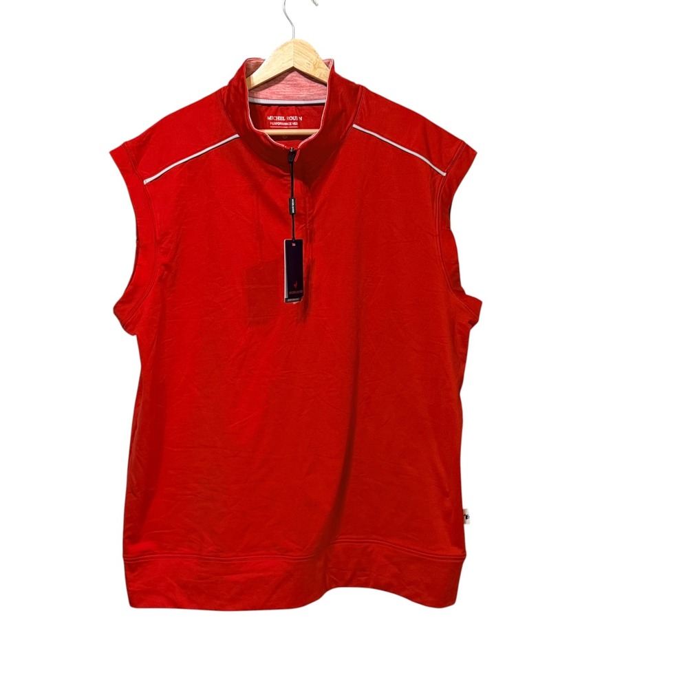 Michel Rouen Performance Vest Mens XL Red Quarter Zip Golf Pullover Sleeveless